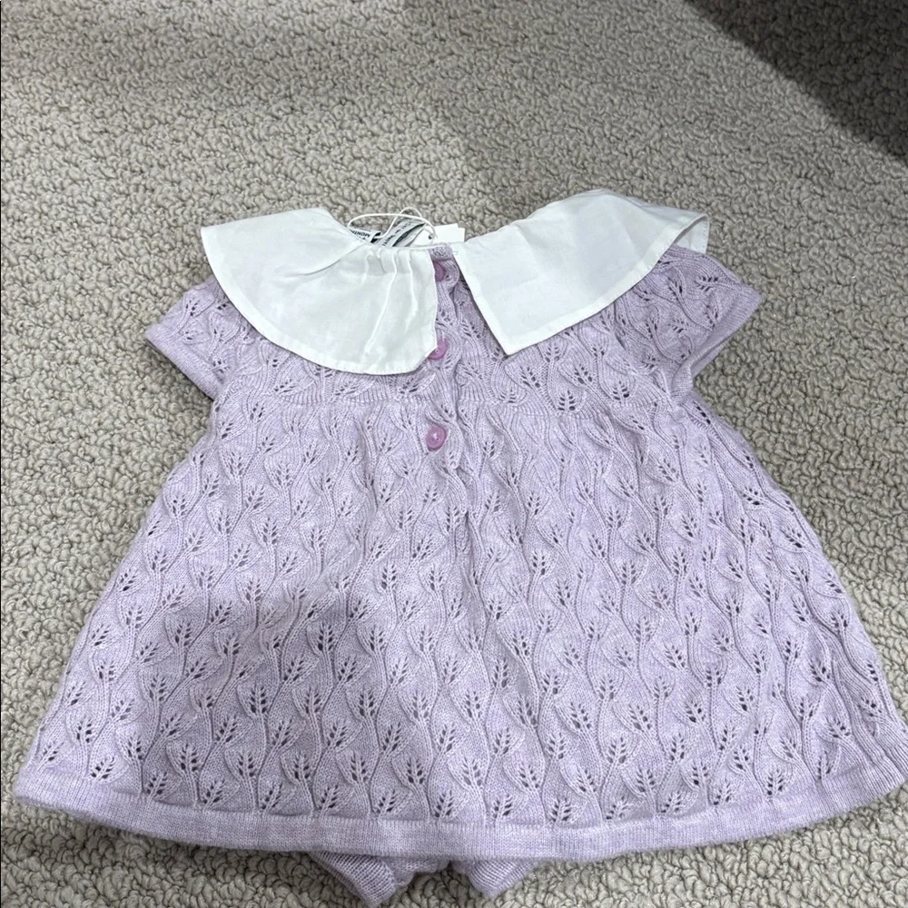 Janie and Jack Lavender Knit Outfit with White Collar